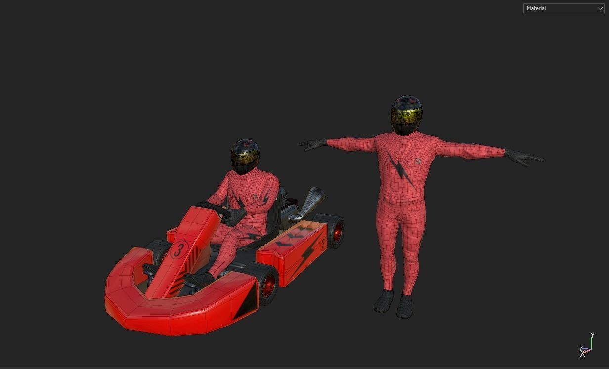 Kart Model pair of racing cars Low-poly 3D model_12