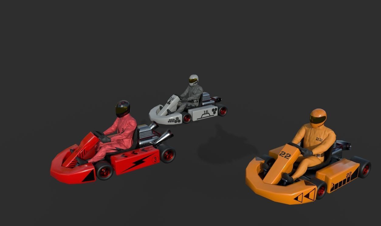 Kart Model pair of racing cars Low-poly 3D model_1