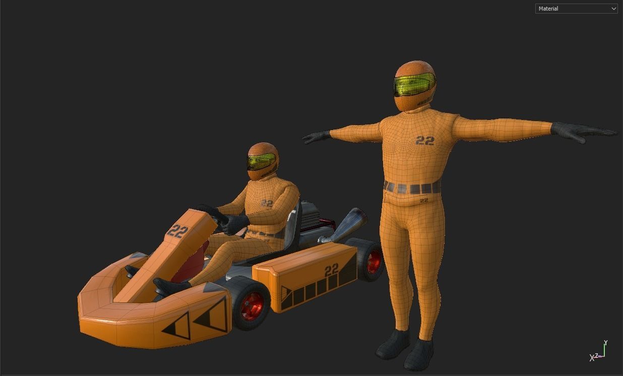 Kart Model pair of racing cars Low-poly 3D model_11