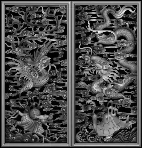 Phoenix and Dragon woodcarving 3D print model