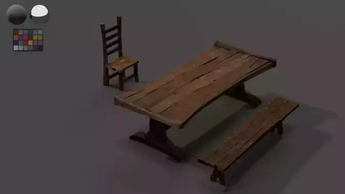 High-poly Medieval Table and chair Set 