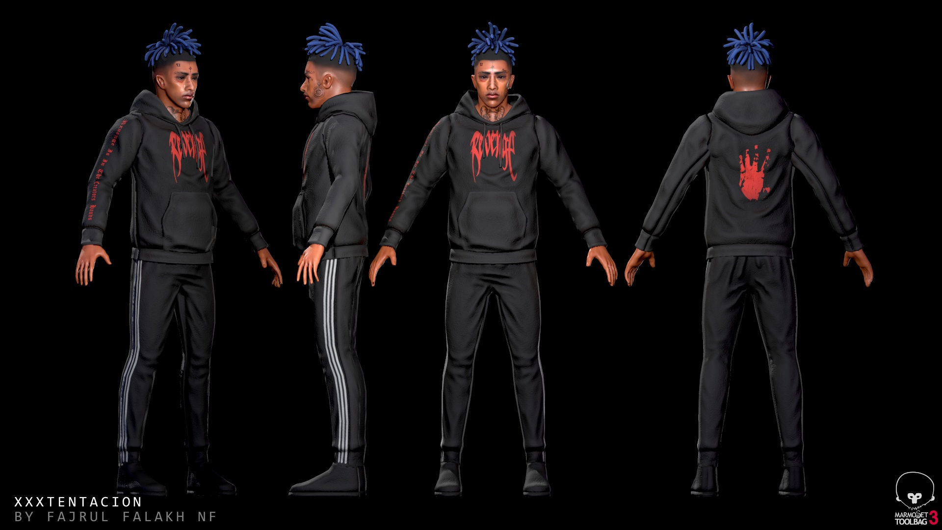 XXXTENTACION hooded sweatshirt for sims Low-poly 3D model_5