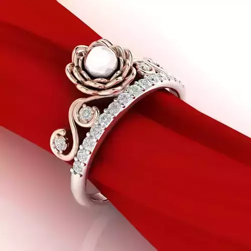 Rose ring with pearl 3D print model