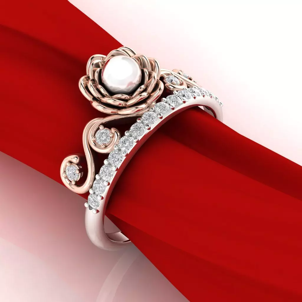 Rose ring with pearl 3D print model