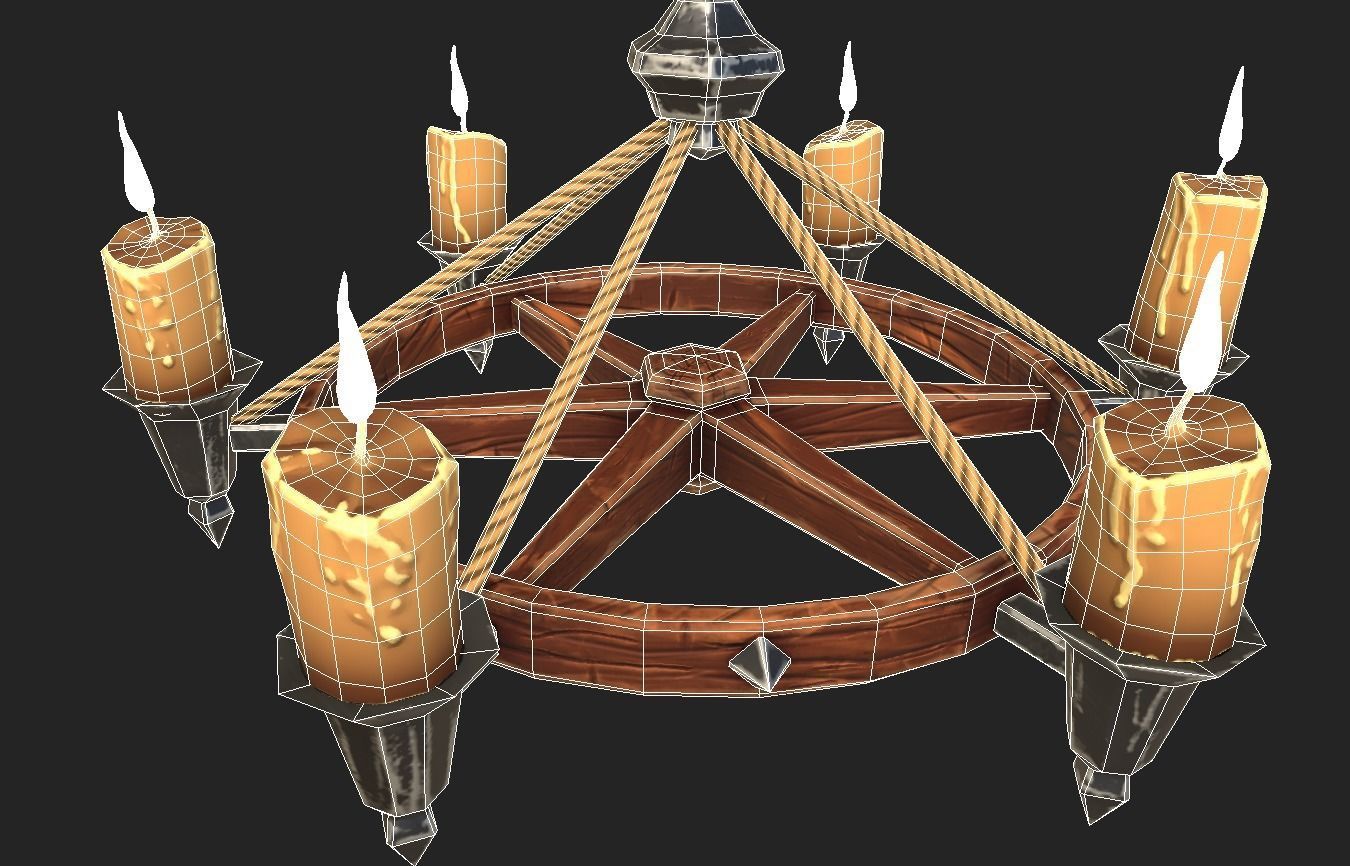 Stylized Chandelier Low-poly 3D model_10