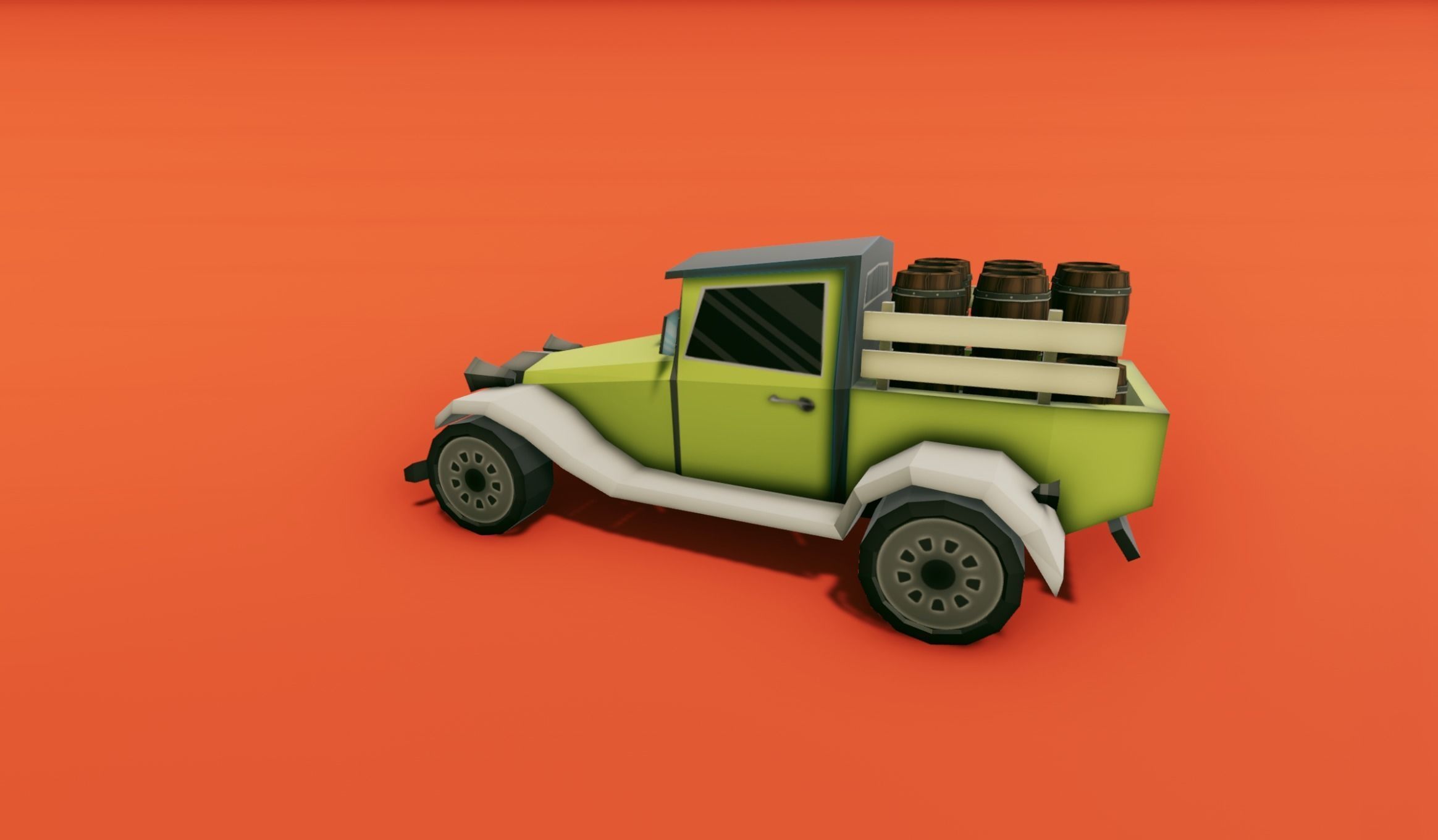 Pickup Truck with Barrels Low-poly 3D model_10