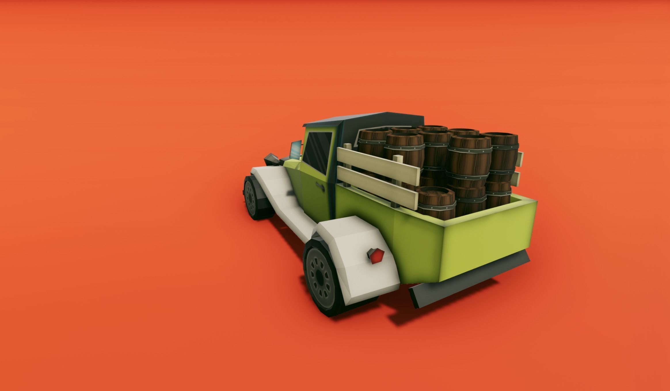 Pickup Truck with Barrels Low-poly 3D model_9