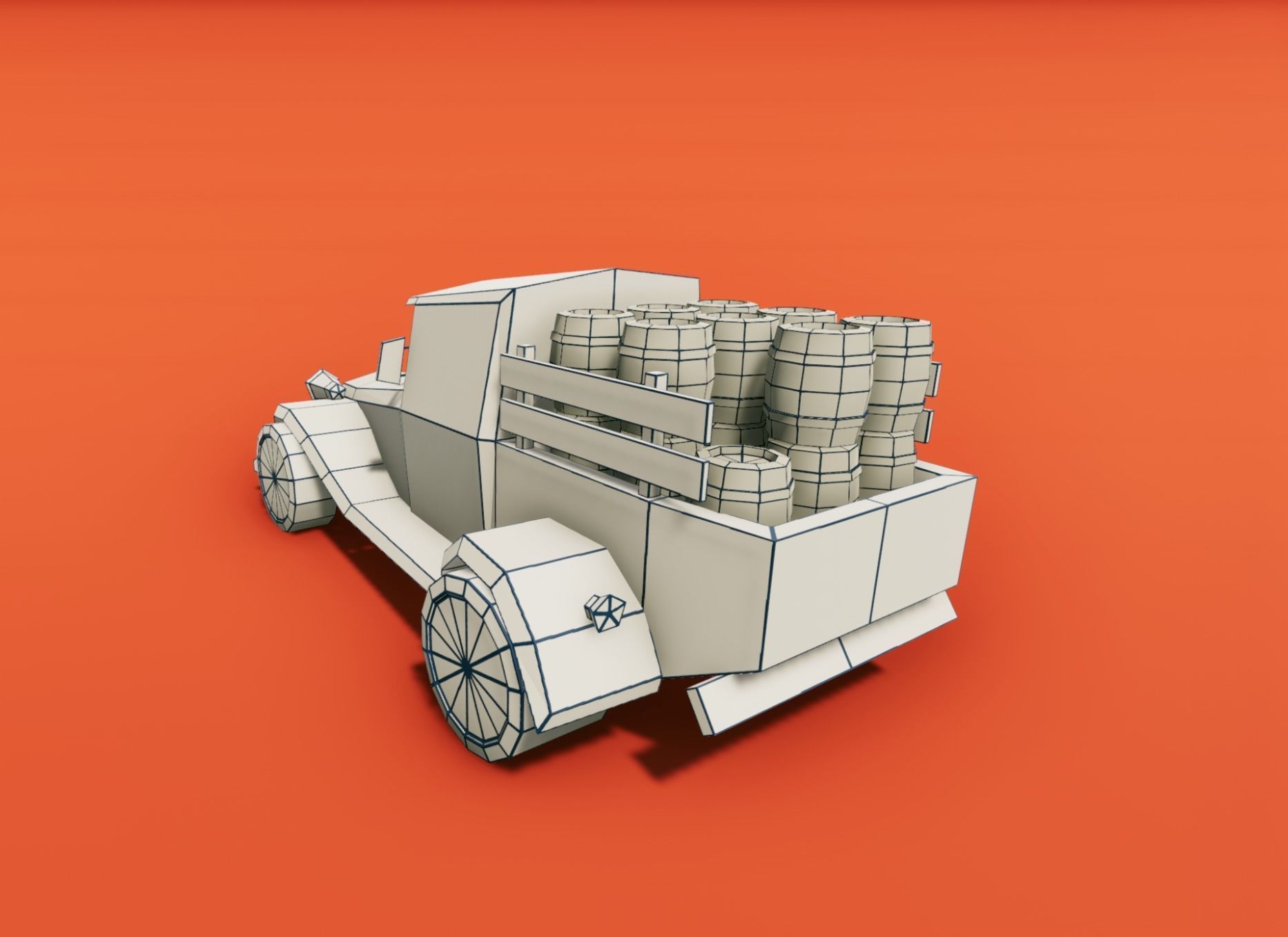 Pickup Truck with Barrels Low-poly 3D model_16