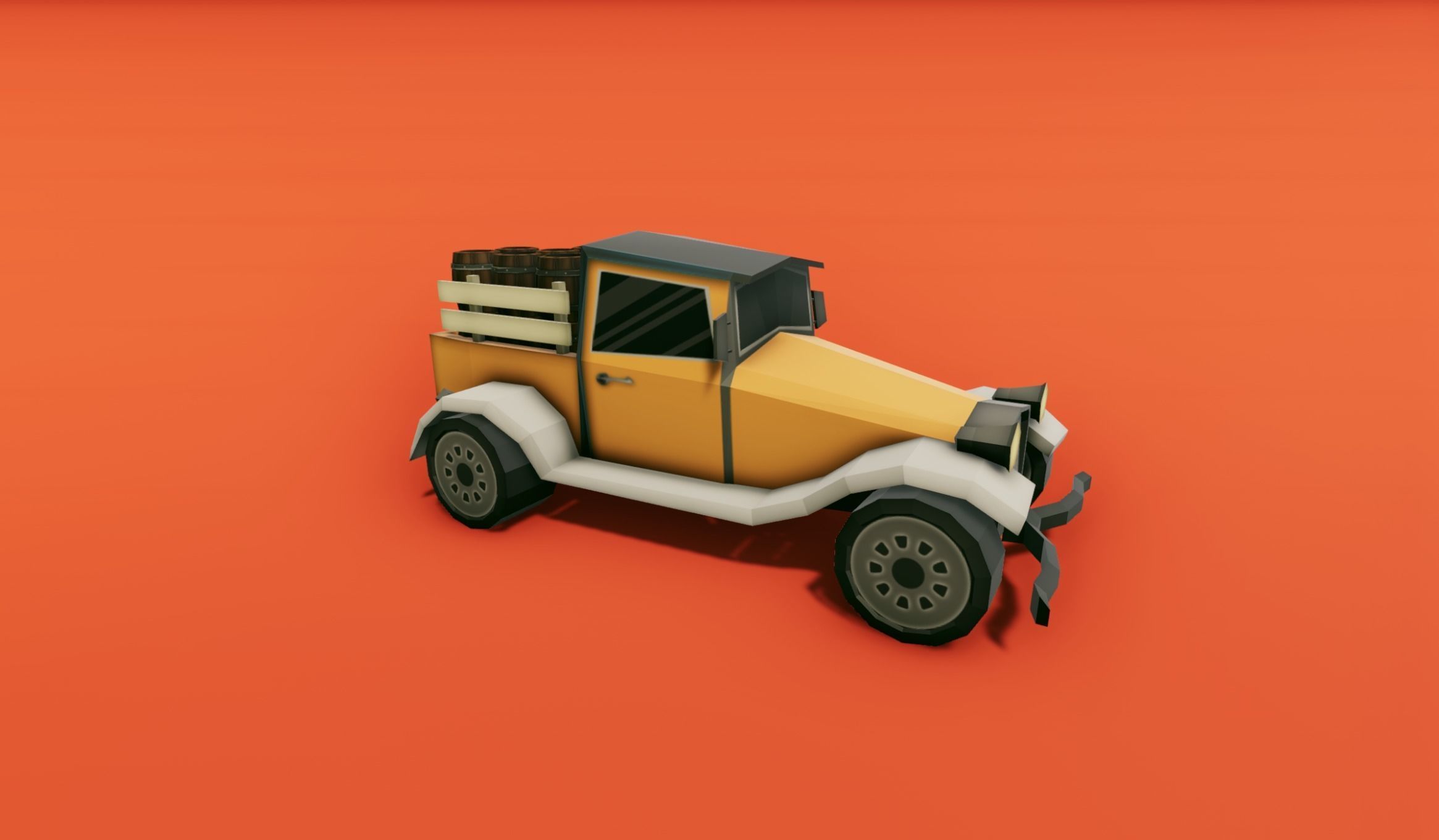 Pickup Truck with Barrels Low-poly 3D model_3