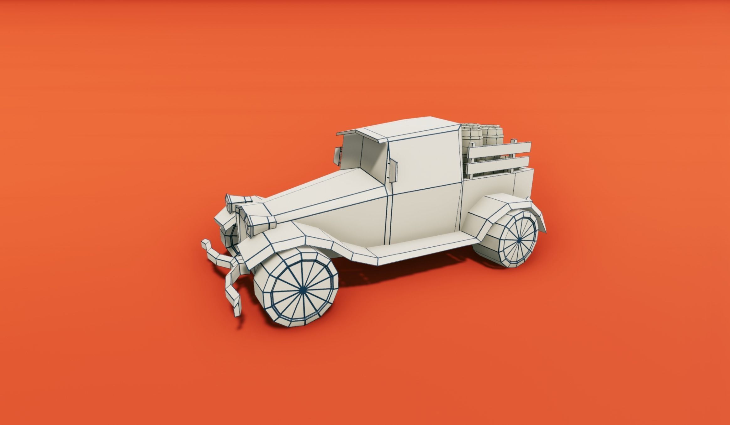 Pickup Truck with Barrels Low-poly 3D model_15