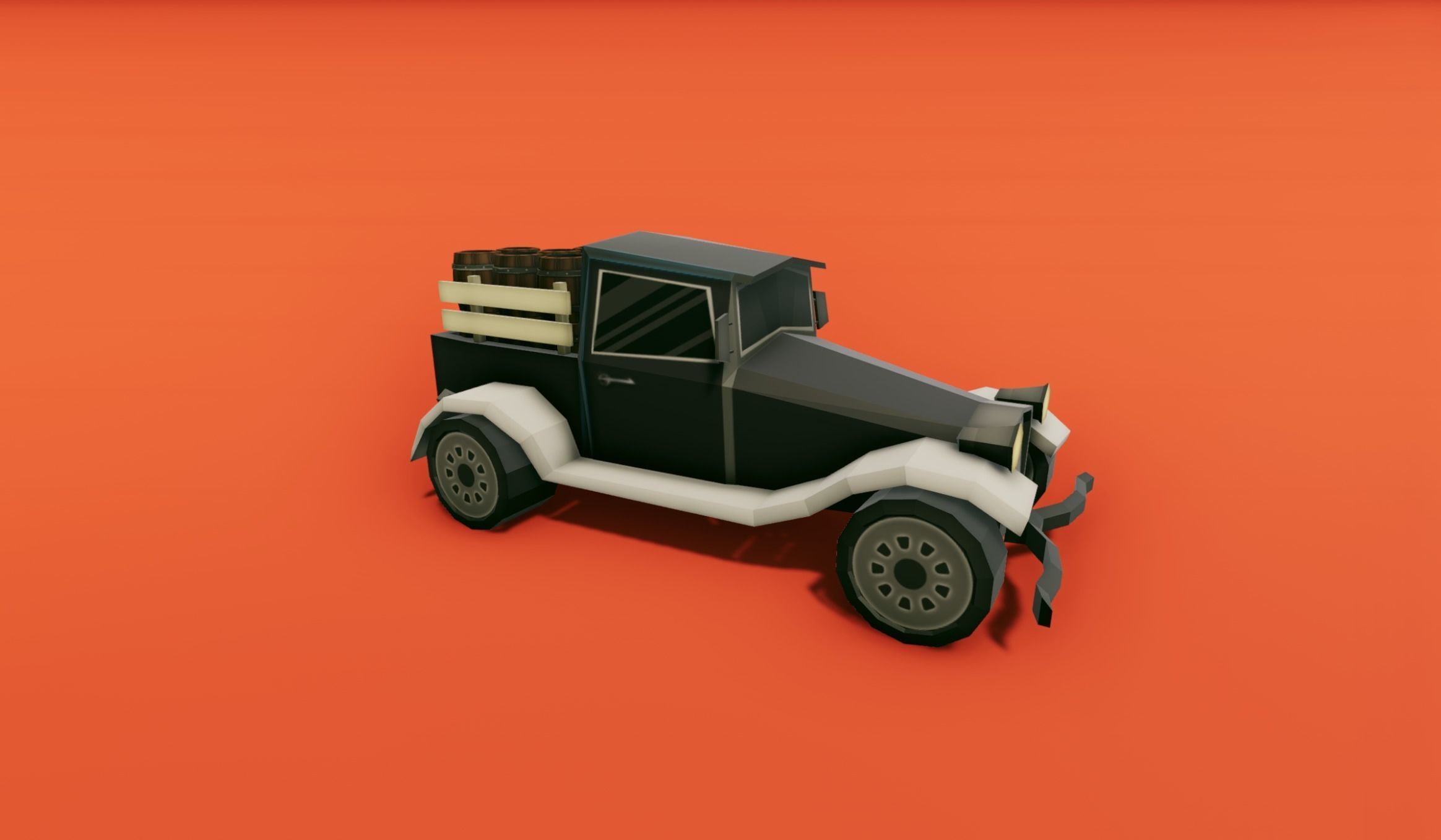 Pickup Truck with Barrels Low-poly 3D model_5