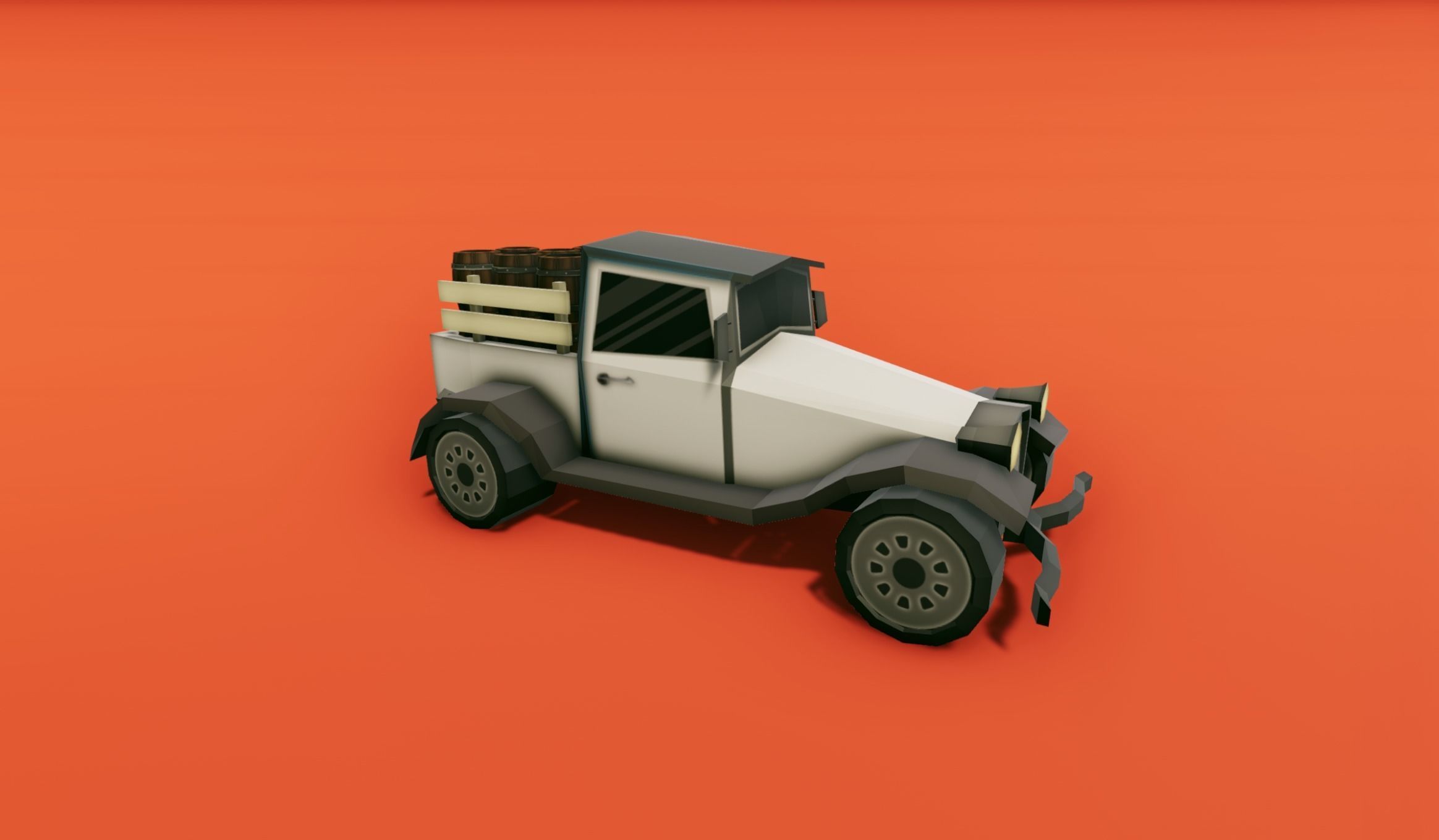 Pickup Truck with Barrels Low-poly 3D model_6