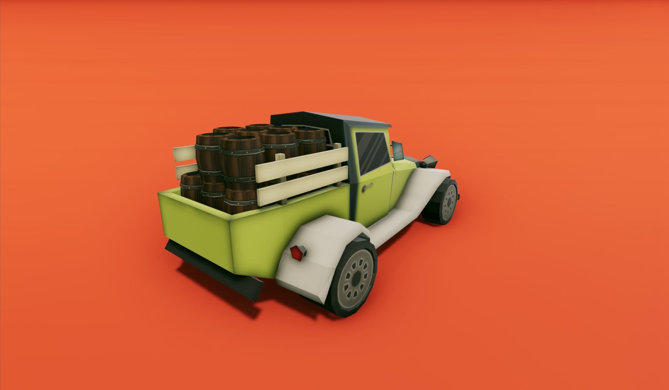 Pickup Truck with Barrels Low-poly 3D model_11