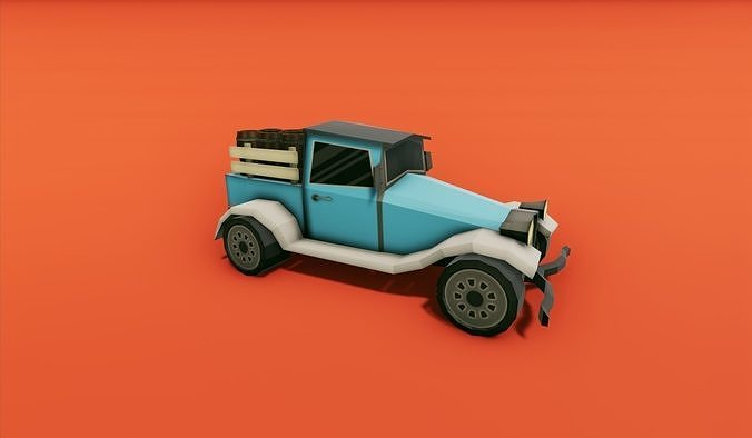 Pickup Truck with Barrels Low-poly 3D model