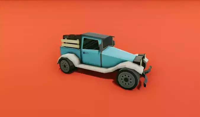 Pickup Truck with Barrels Low-poly 3D model