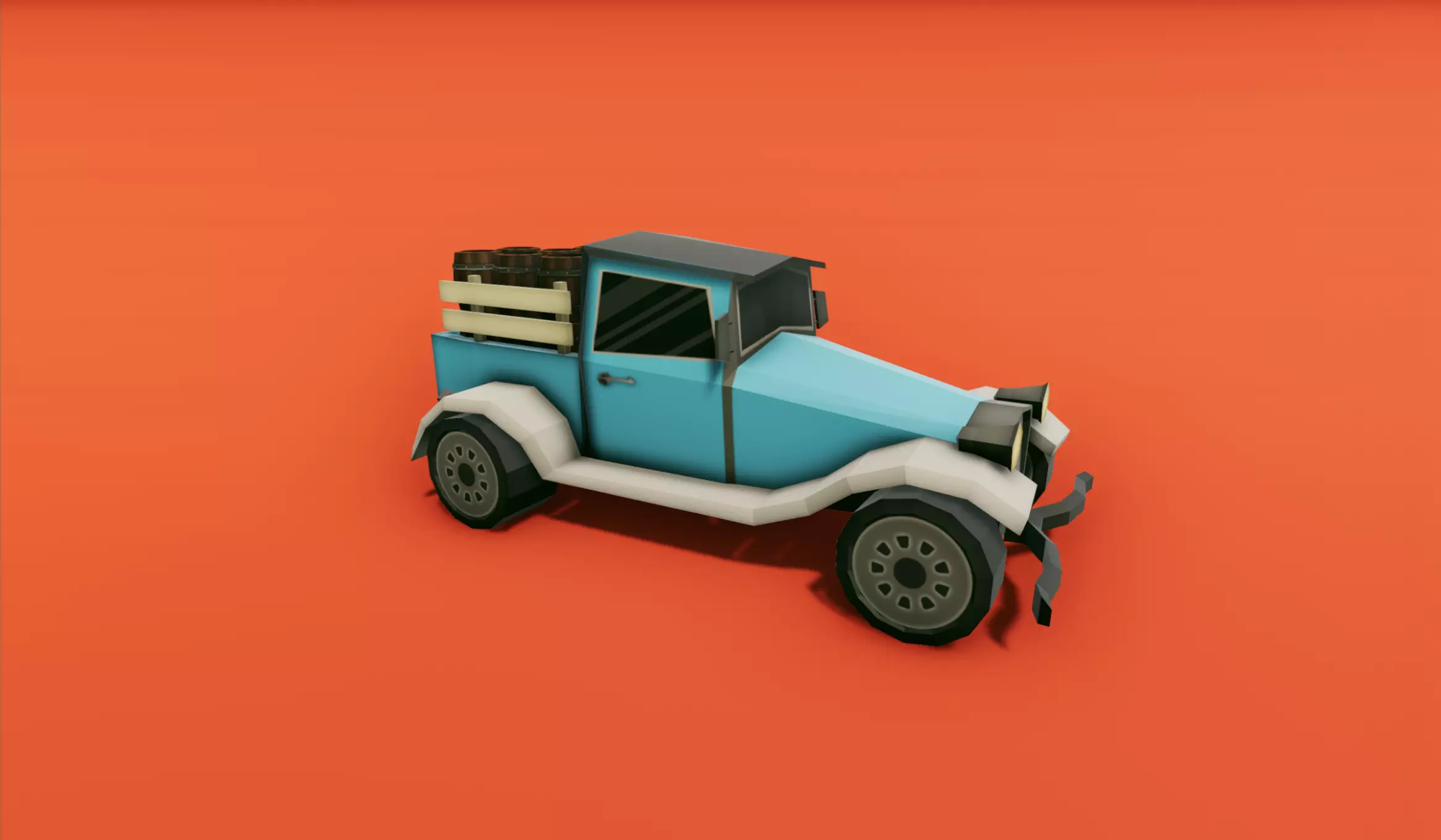 Pickup Truck with Barrels Low-poly 3D model_0