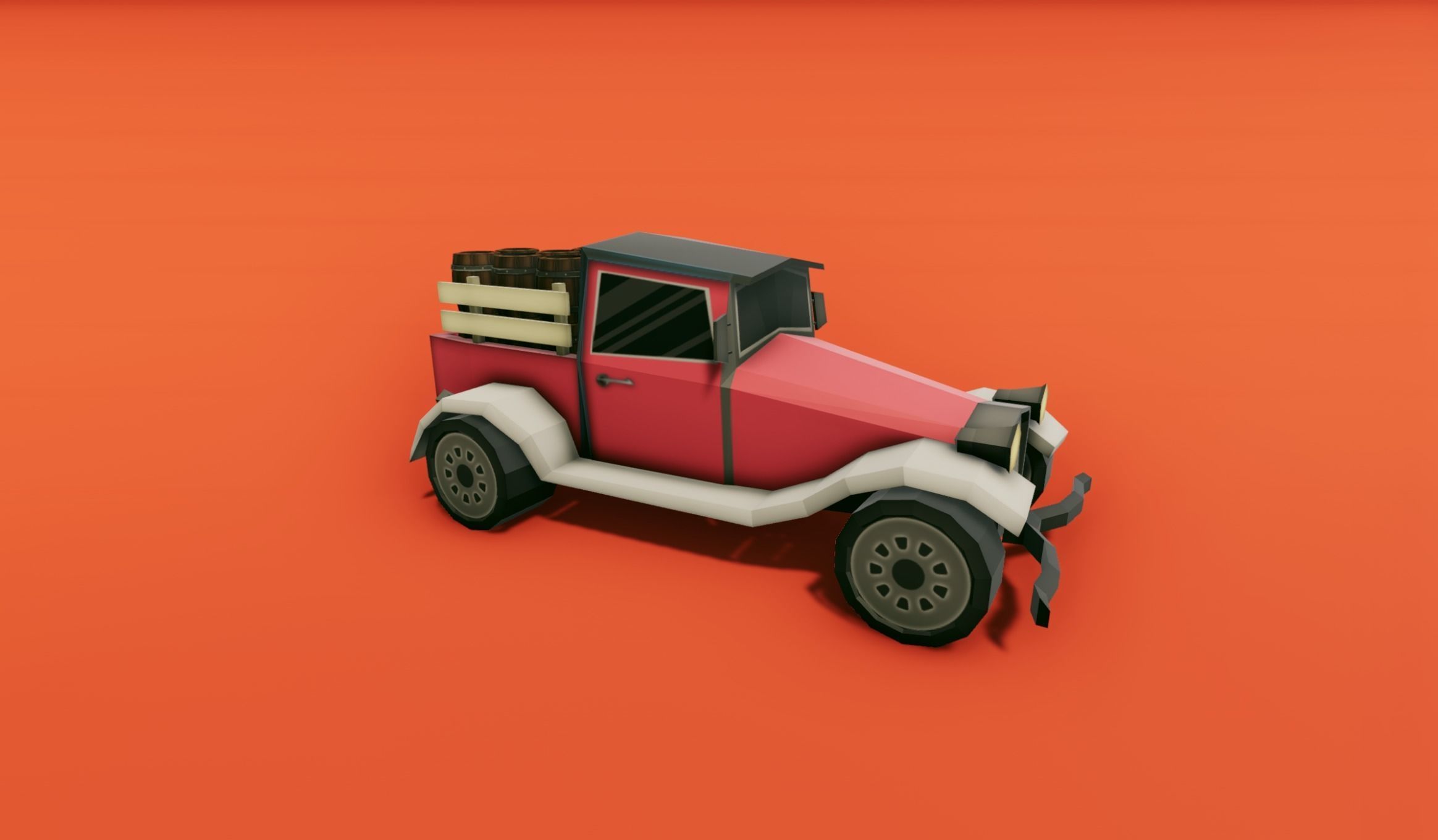 Pickup Truck with Barrels Low-poly 3D model_4
