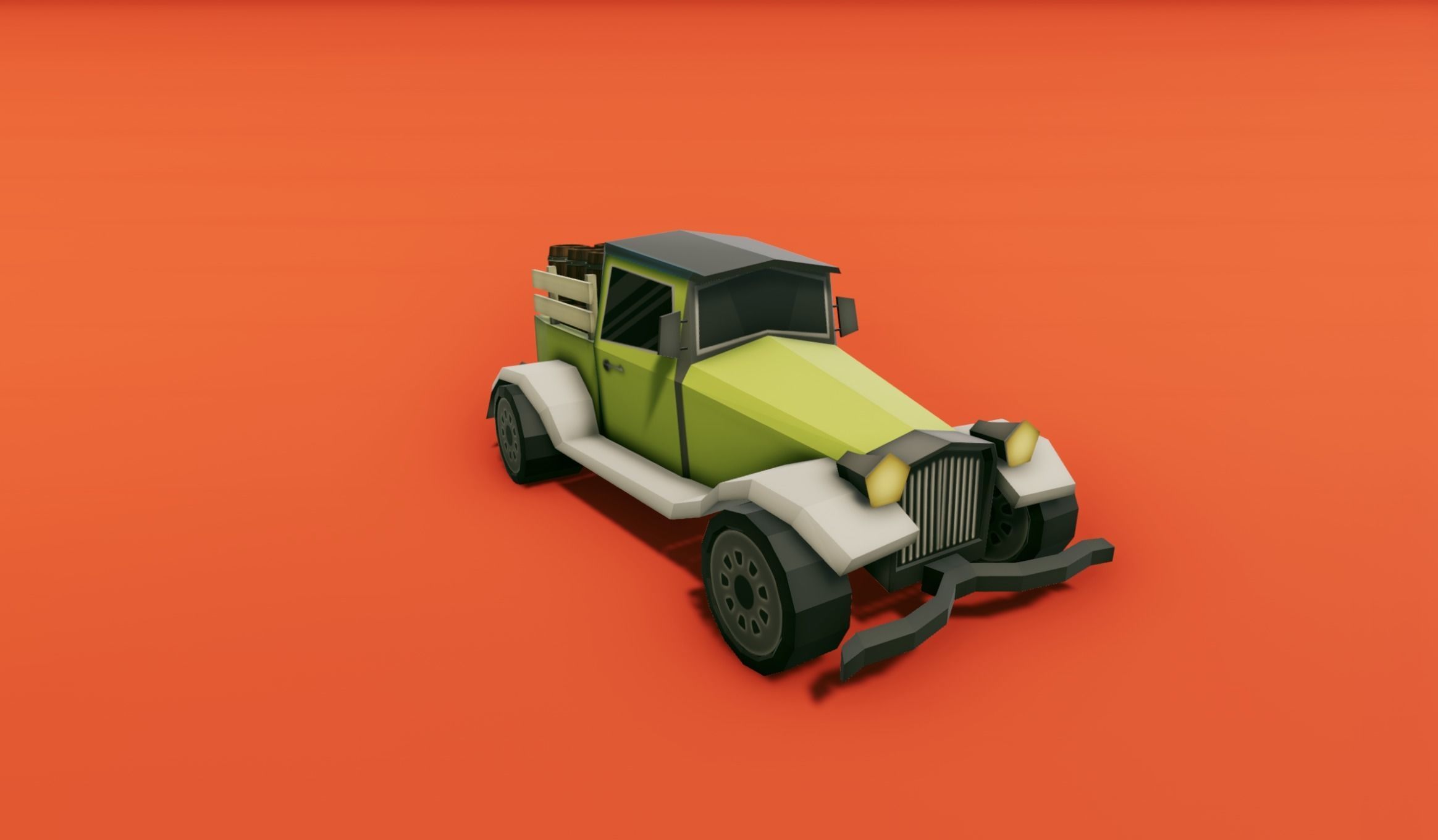 Pickup Truck with Barrels Low-poly 3D model_7