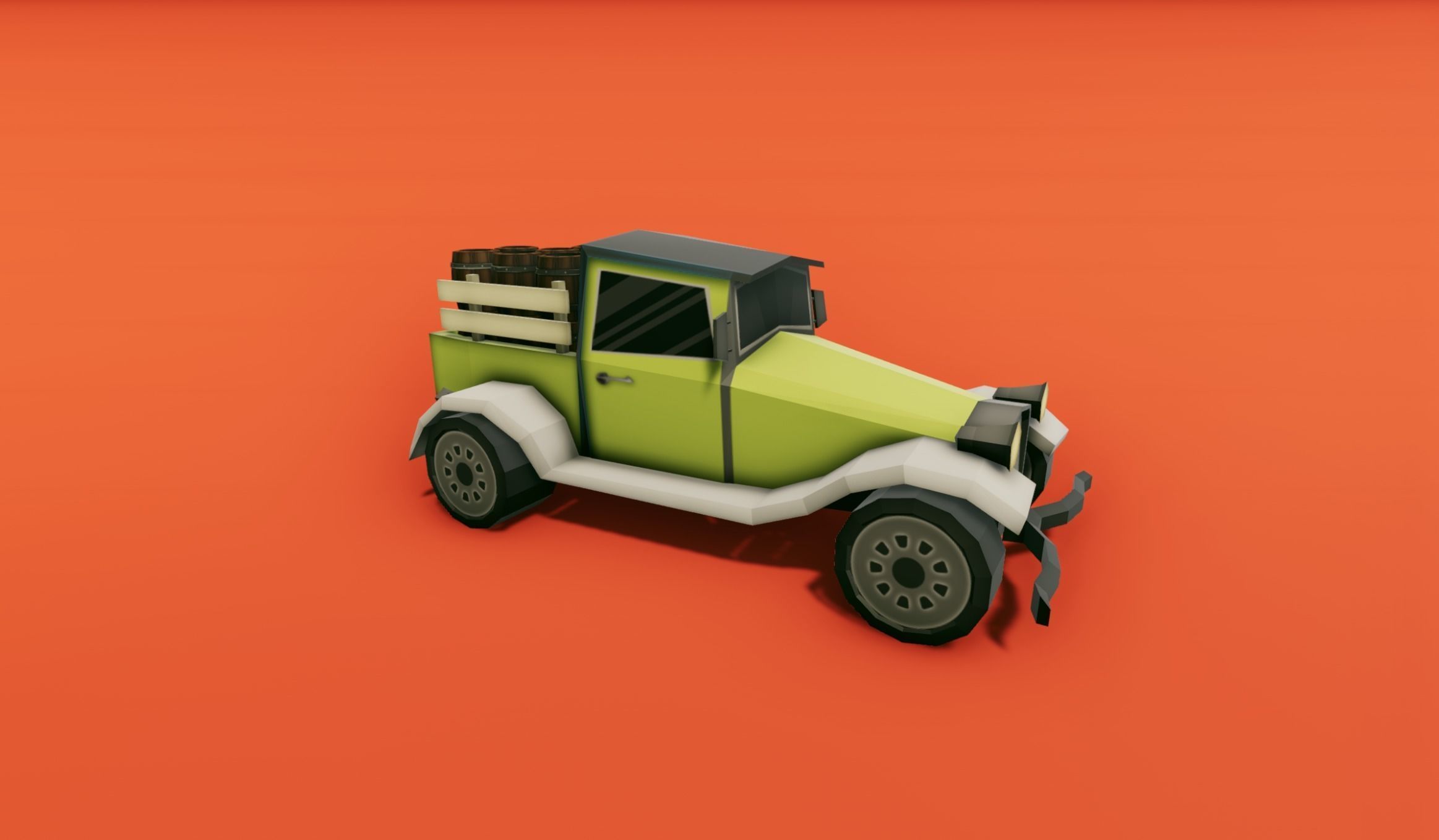 Pickup Truck with Barrels Low-poly 3D model_2
