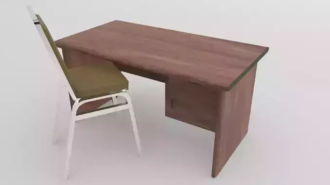 Wooden Desk and Chair Low-poly 3D model