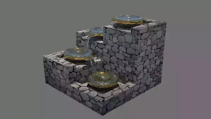 Cascading four bowl water feature 3D model
