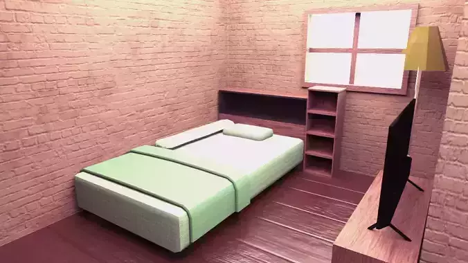 Small Single Bedroom Set Low-poly 3D model