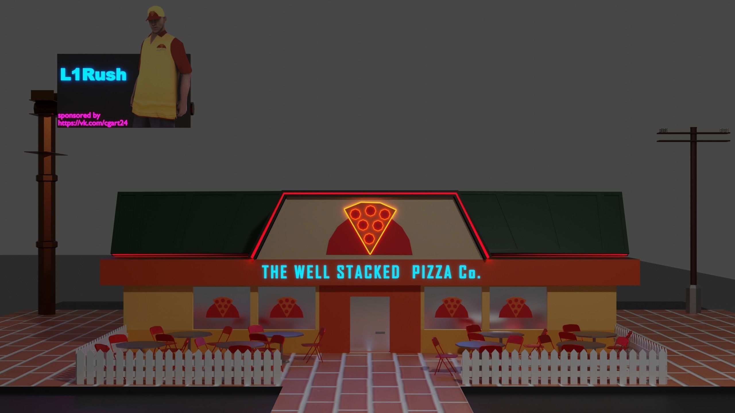 The well stacked pizza Co Low-poly 3D model_2