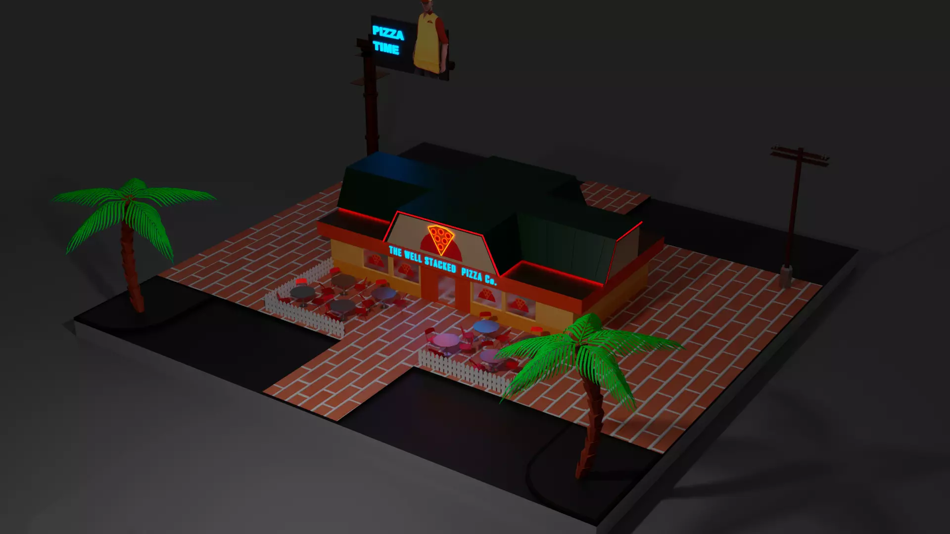 The well stacked pizza Co Low-poly 3D model_0