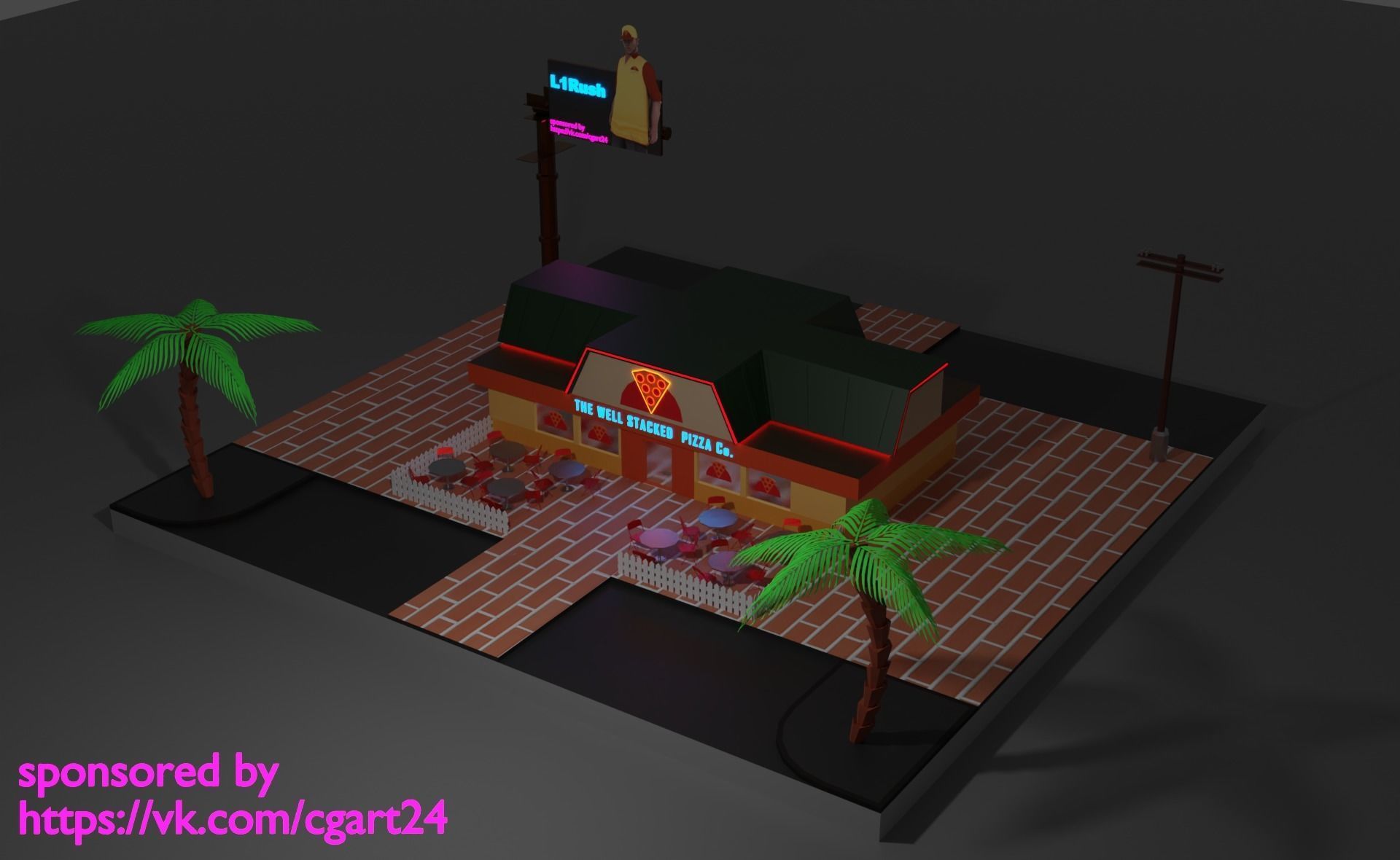 The well stacked pizza Co Low-poly 3D model_1