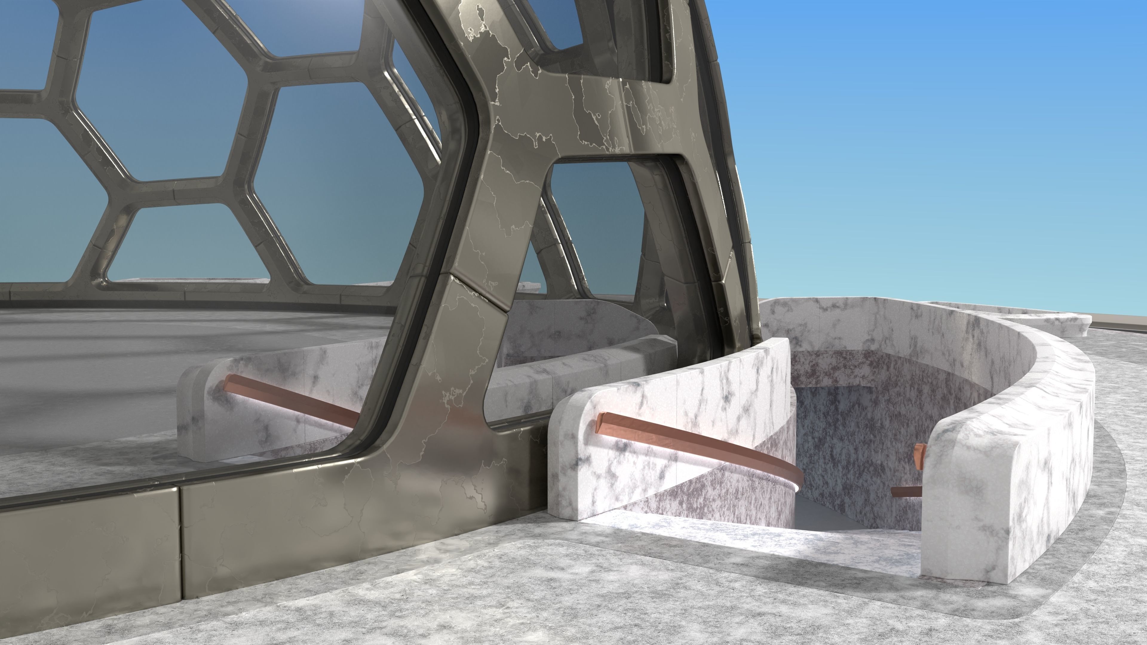 medium hexagon dome with an underground entrance 3D model_2