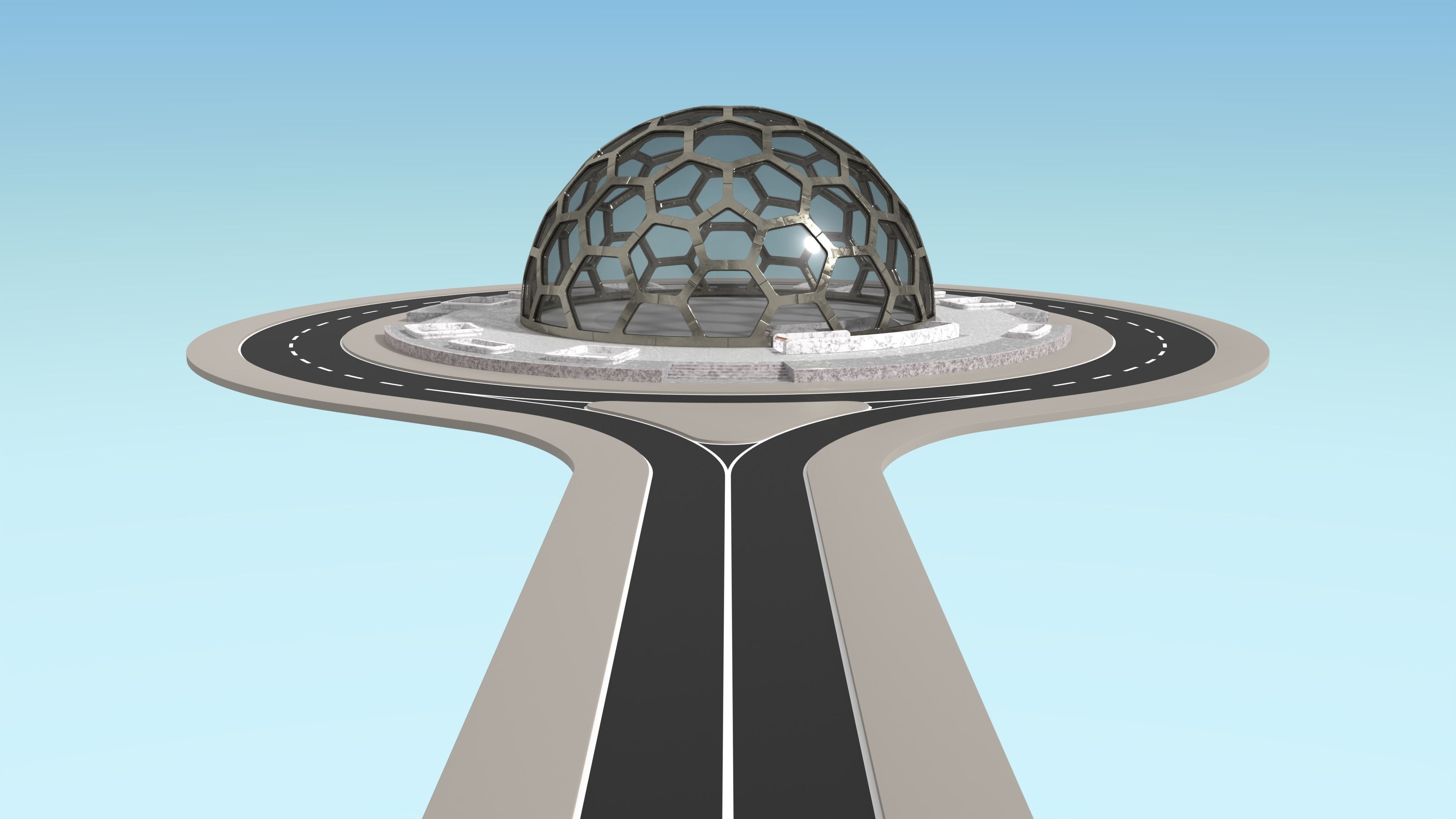 medium hexagon dome with an underground entrance 3D model_6