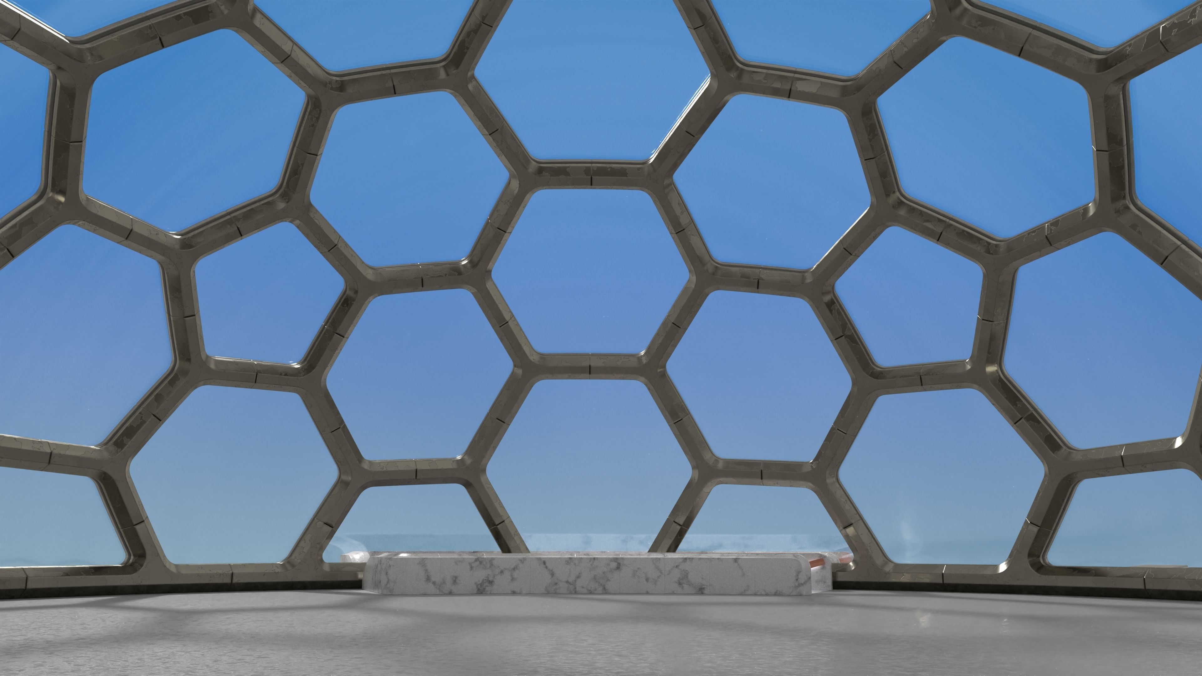 medium hexagon dome with an underground entrance 3D model_5