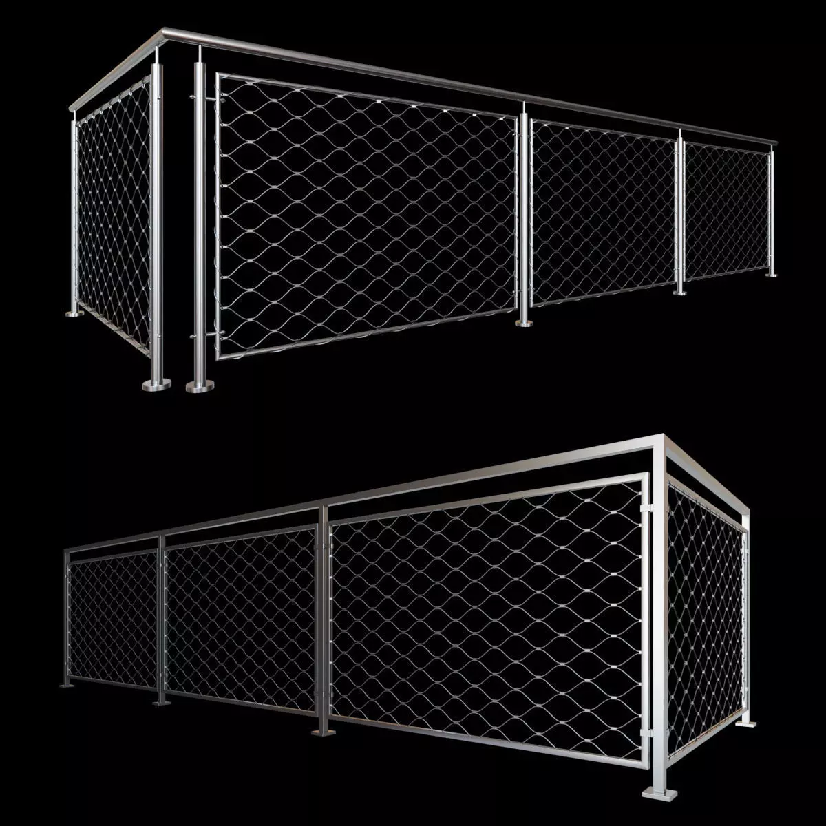 Steel railing with rope system 3D model_0