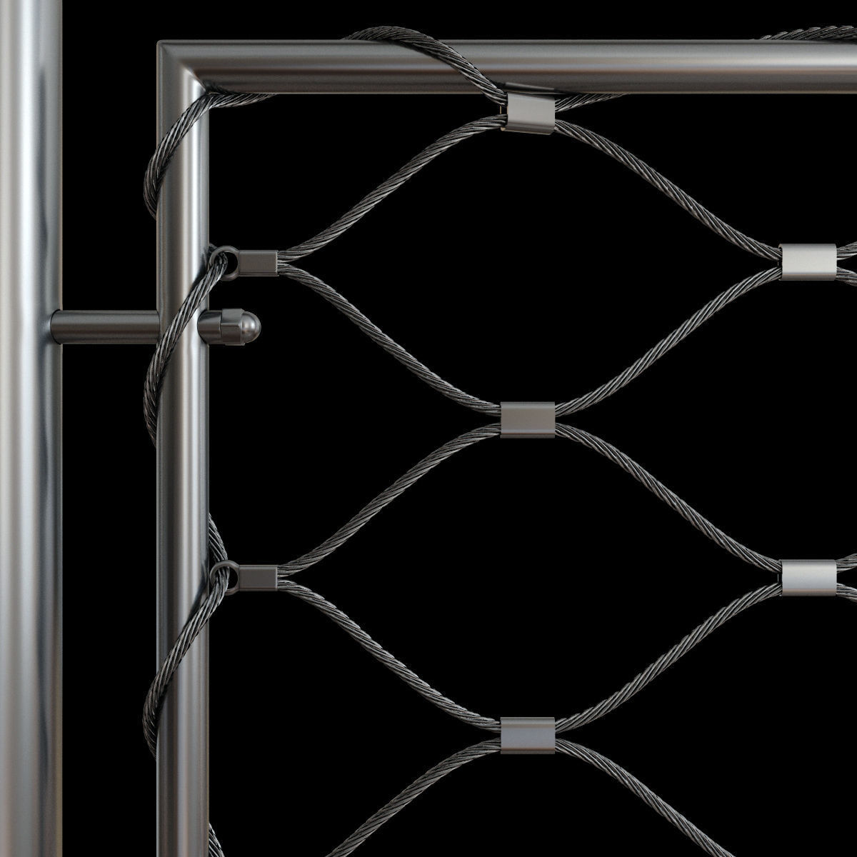 Steel railing with rope system 3D model_3