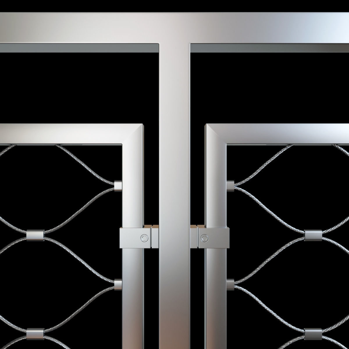 Steel railing with rope system 3D model_2