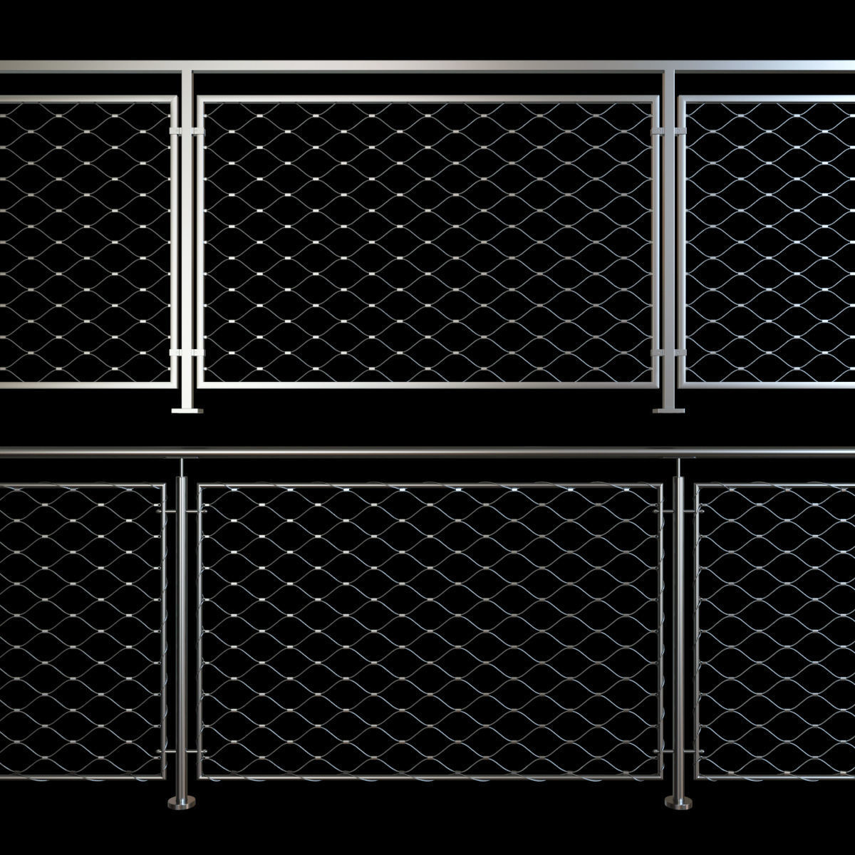 Steel railing with rope system 3D model_1