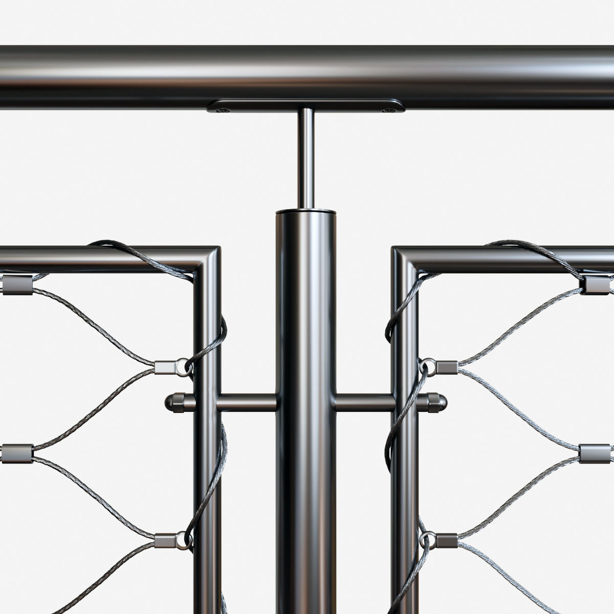 Steel railing with rope system 3D model_5