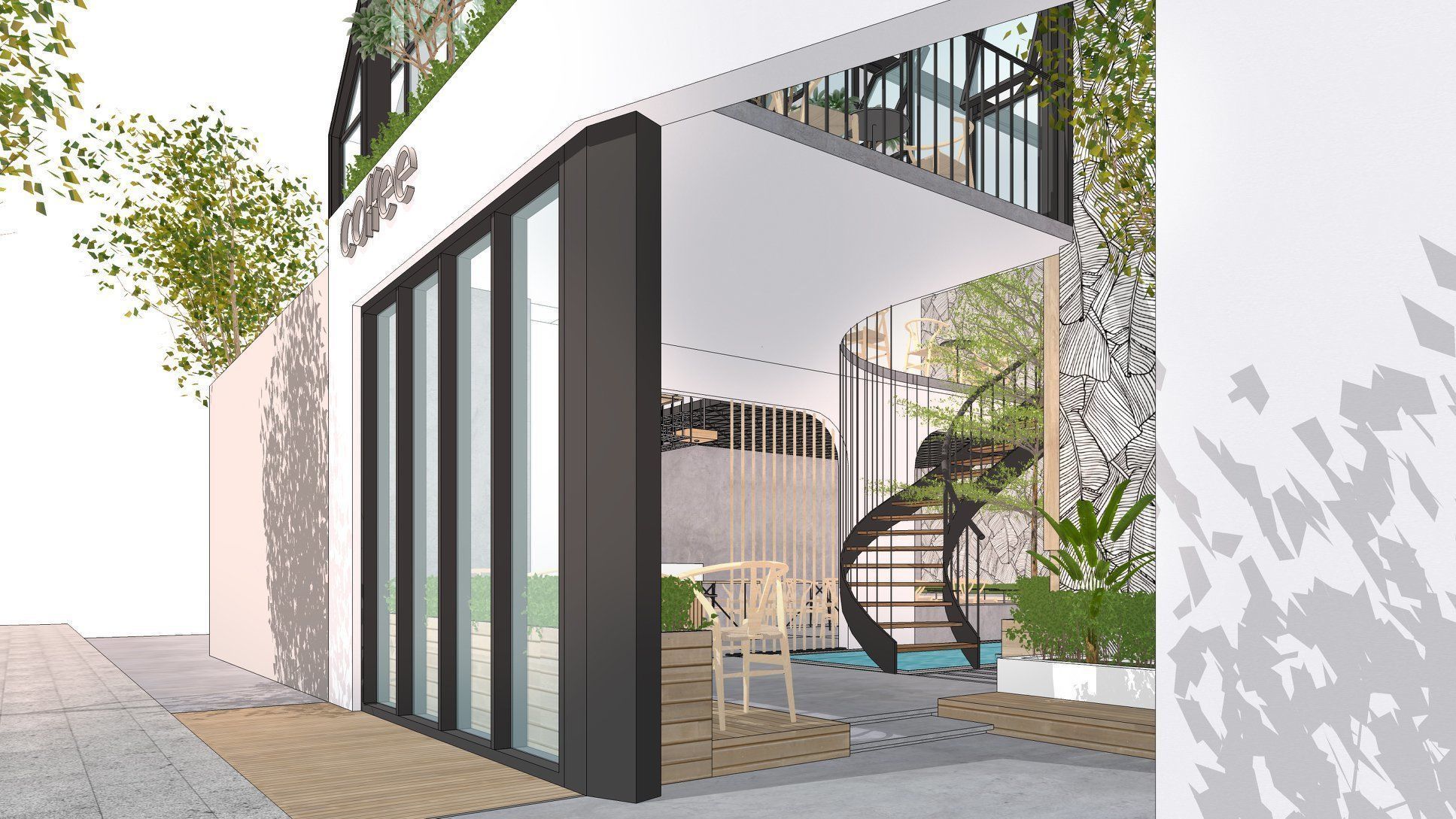 Coffee 3d Model exterior of modern building 3D model_1