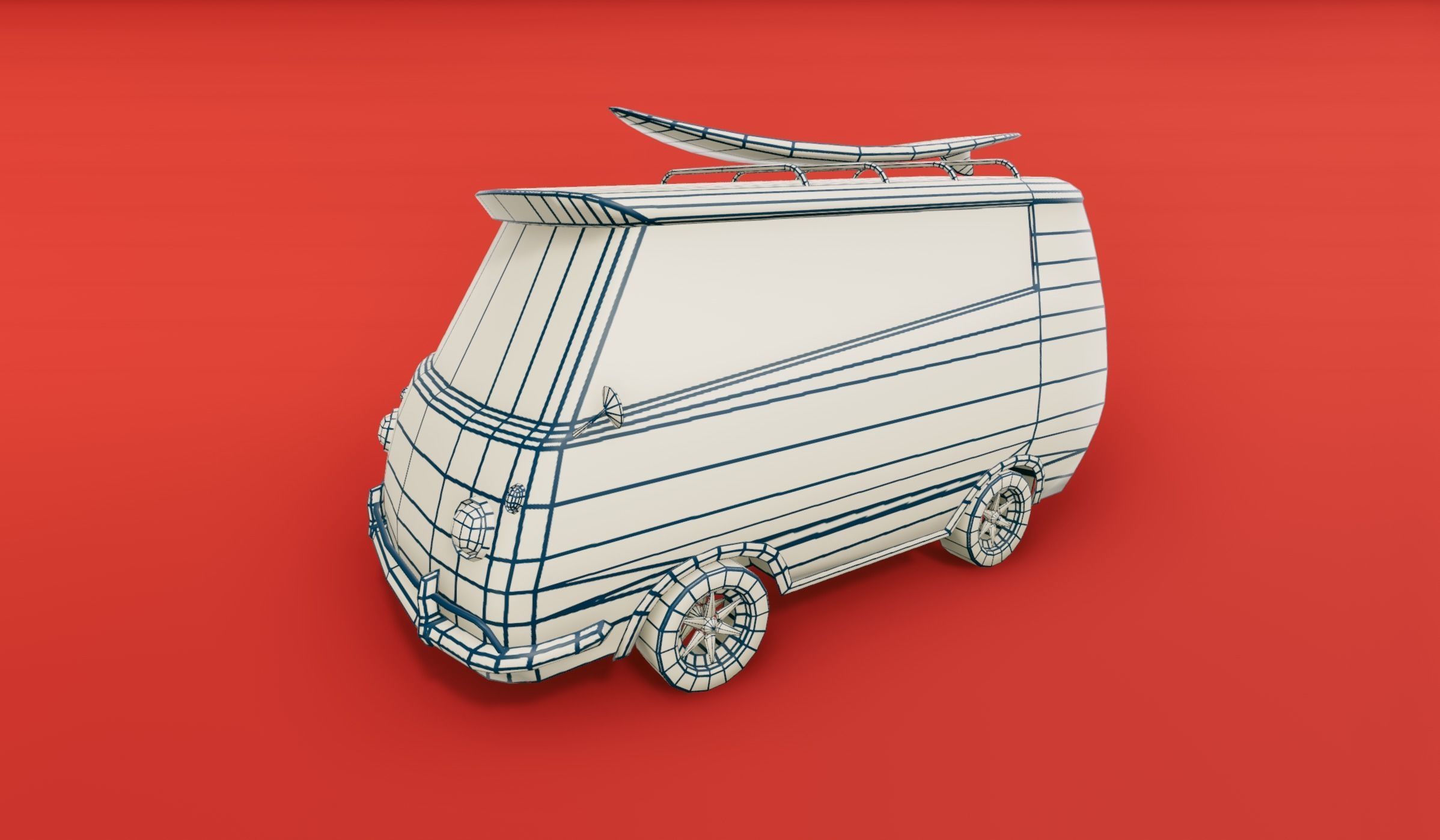 Surfer Van with Cartoon Style Option Low-poly 3D model_6