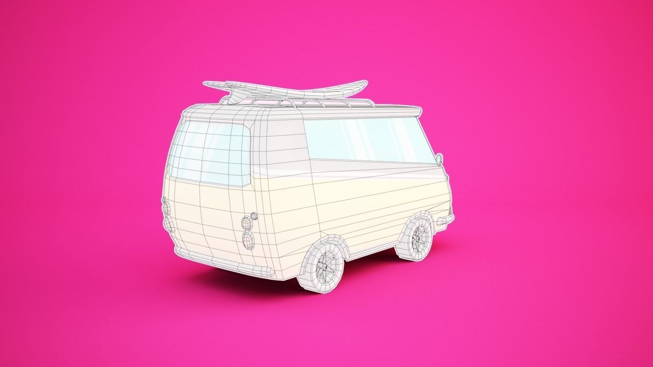 Surfer Van with Cartoon Style Option Low-poly 3D model_4