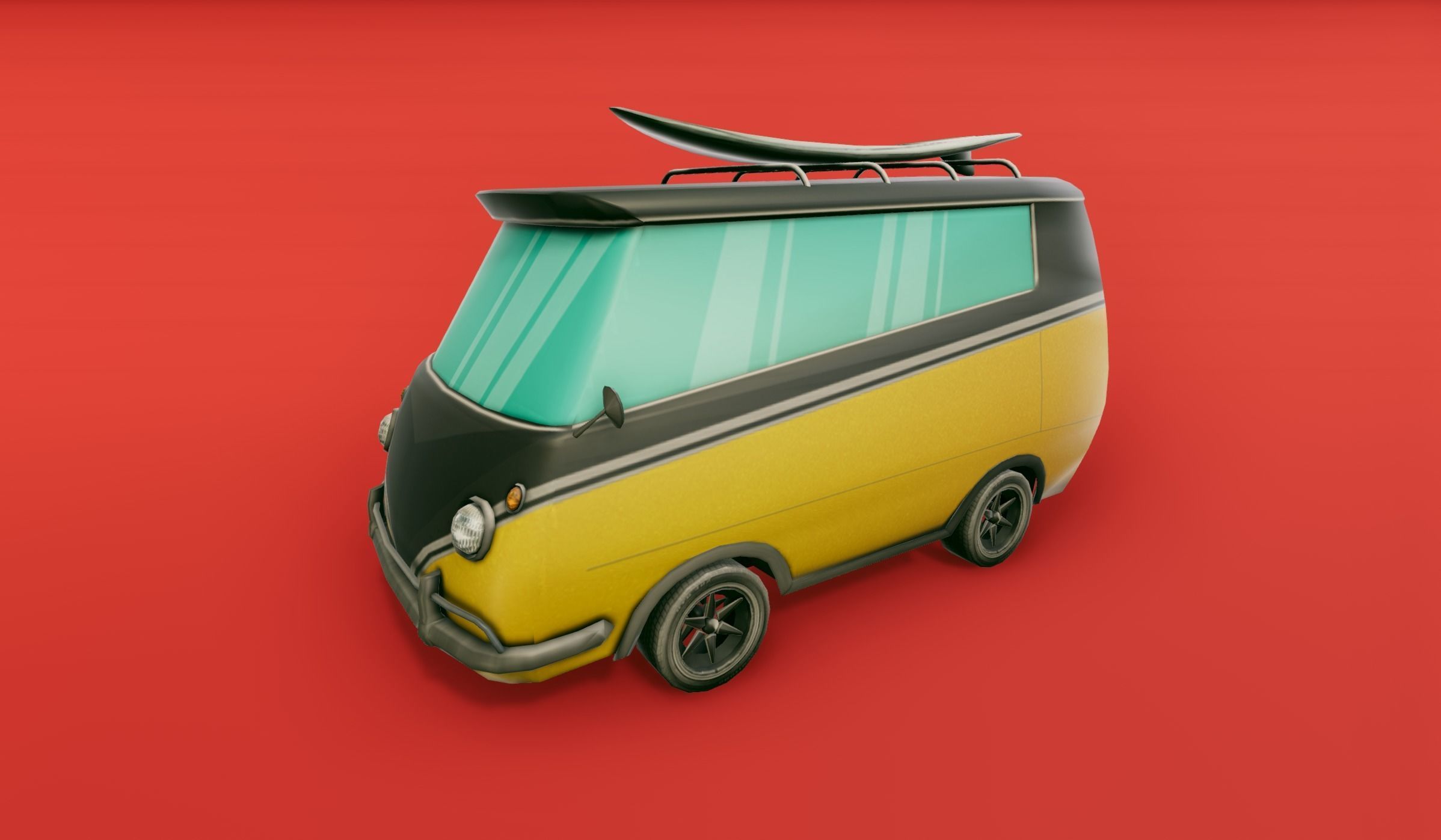 Surfer Van with Cartoon Style Option Low-poly 3D model_5