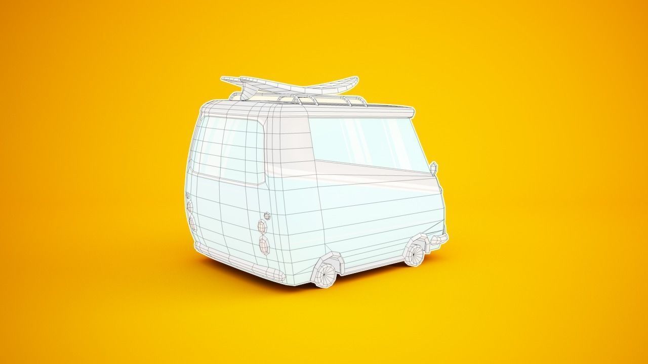 Surfer Van with Cartoon Style Option Low-poly 3D model_26