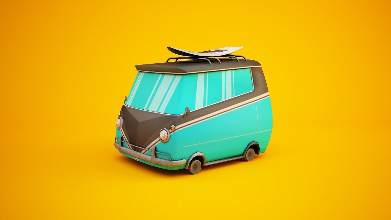 Surfer Van with Cartoon Style Option Low-poly 3D model_23