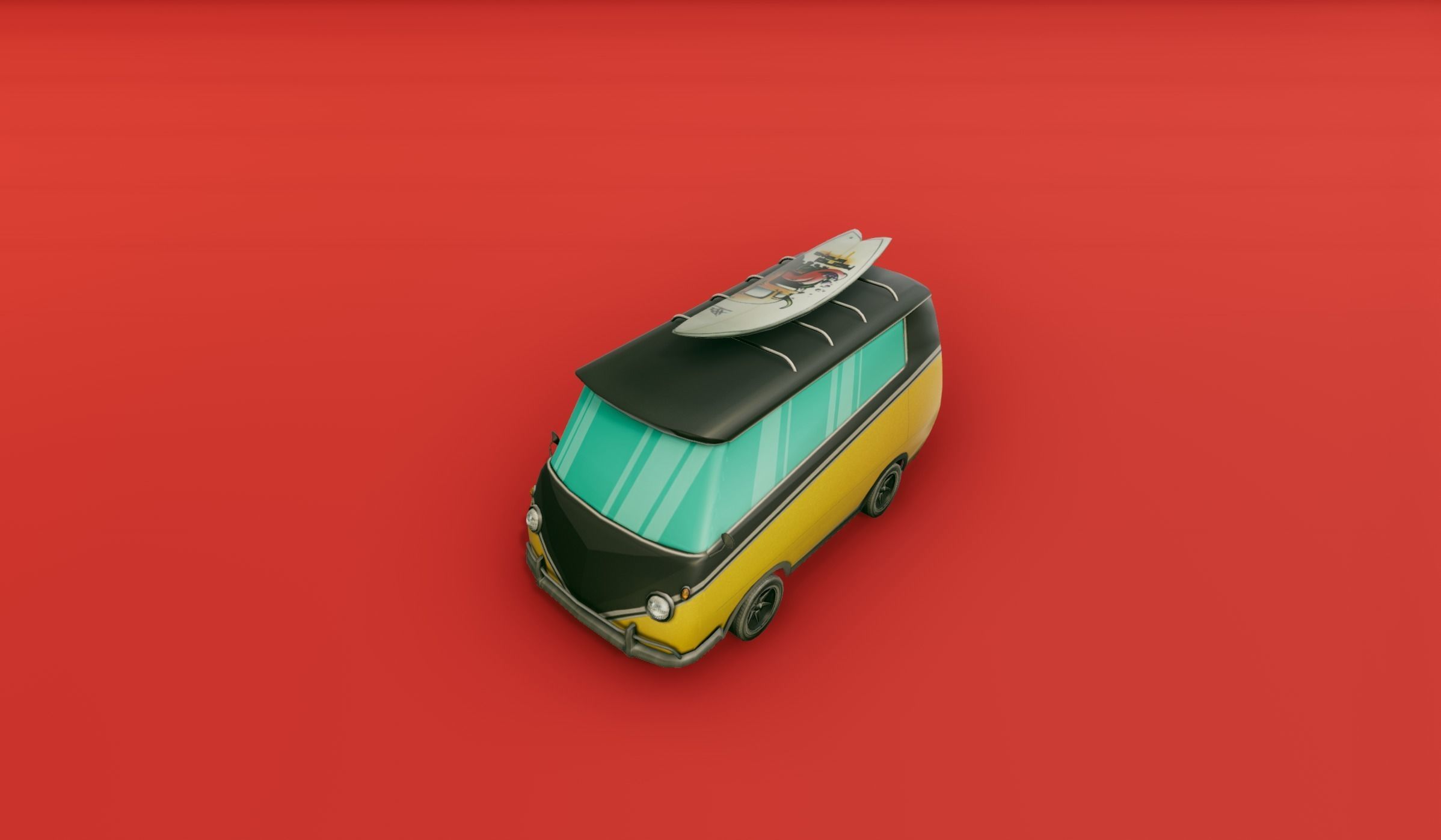 Surfer Van with Cartoon Style Option Low-poly 3D model_14
