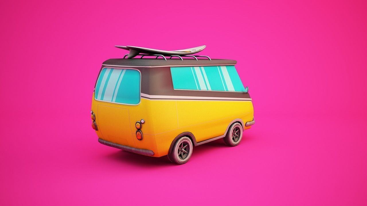 Surfer Van with Cartoon Style Option Low-poly 3D model_3