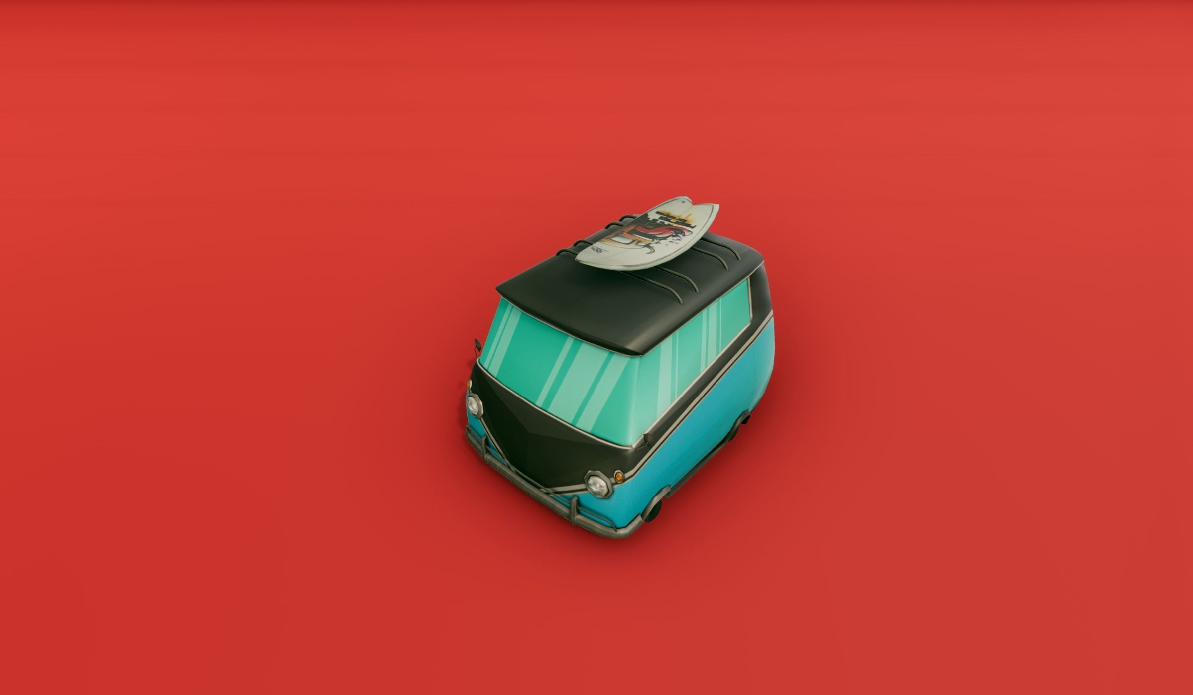 Surfer Van with Cartoon Style Option Low-poly 3D model_13
