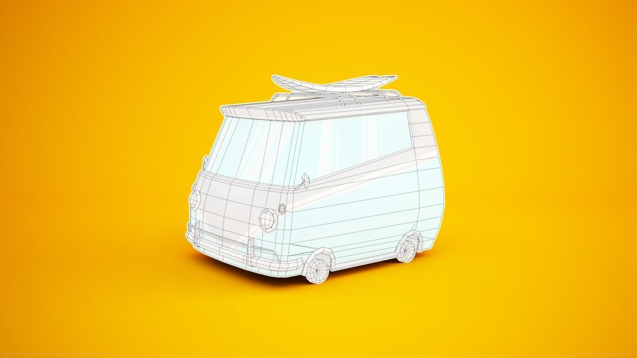Surfer Van with Cartoon Style Option Low-poly 3D model_24