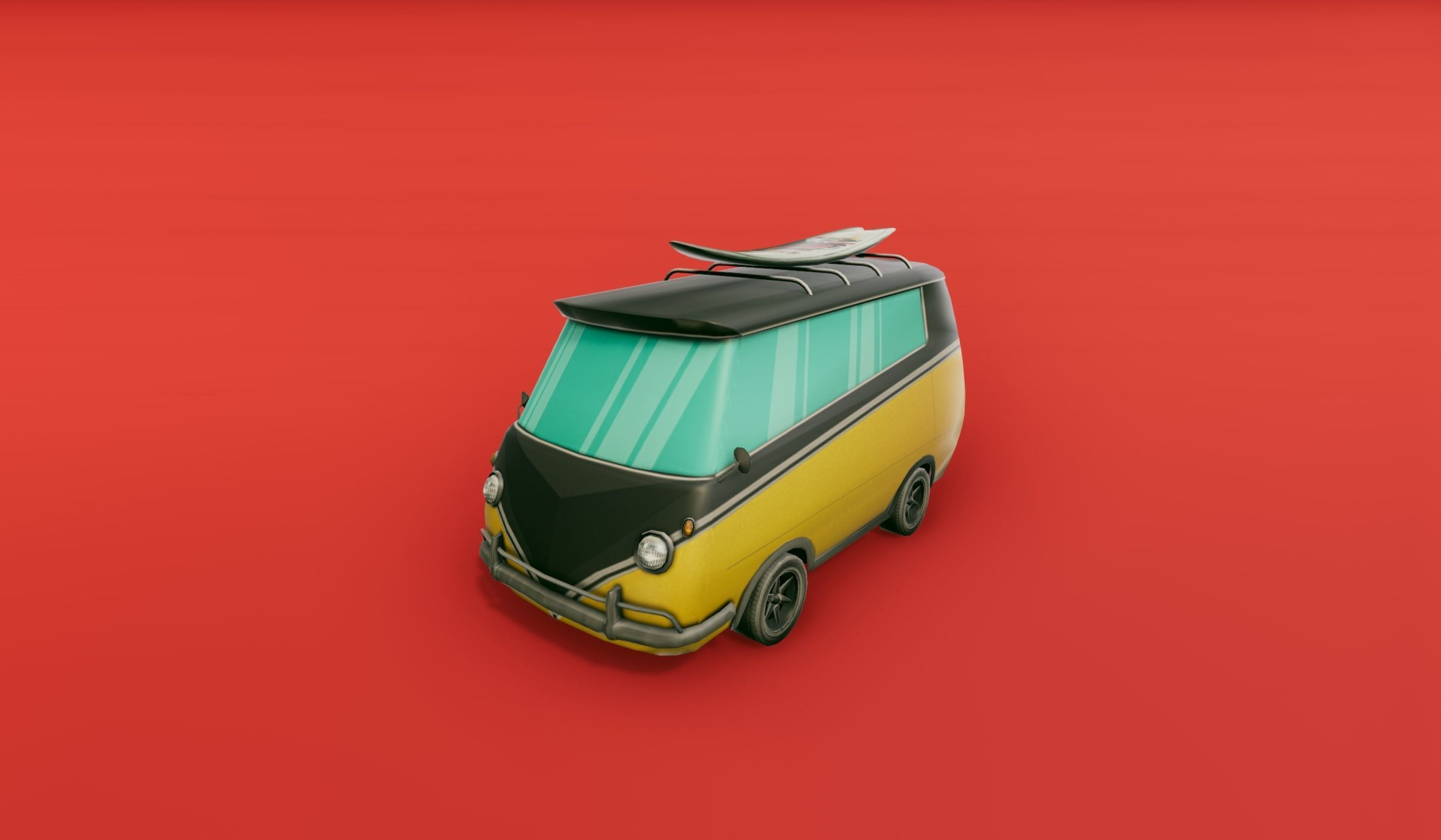 Surfer Van with Cartoon Style Option Low-poly 3D model_7