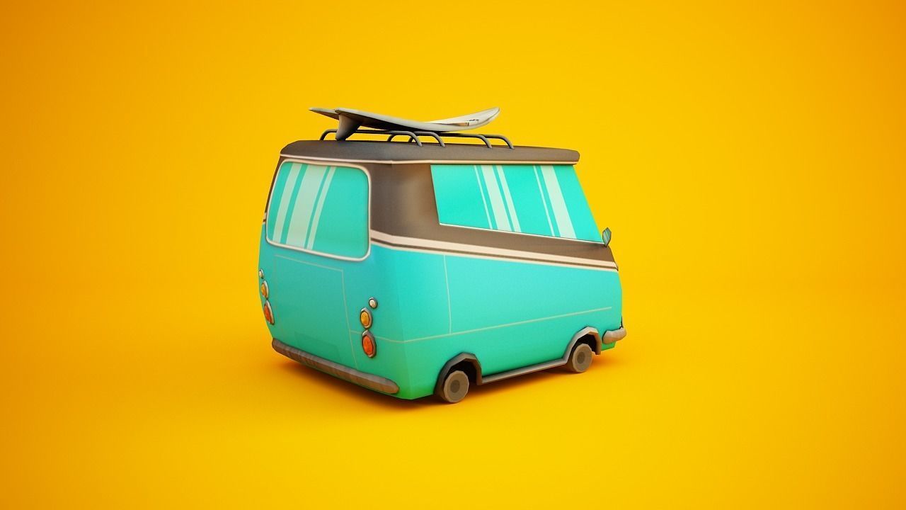 Surfer Van with Cartoon Style Option Low-poly 3D model_25