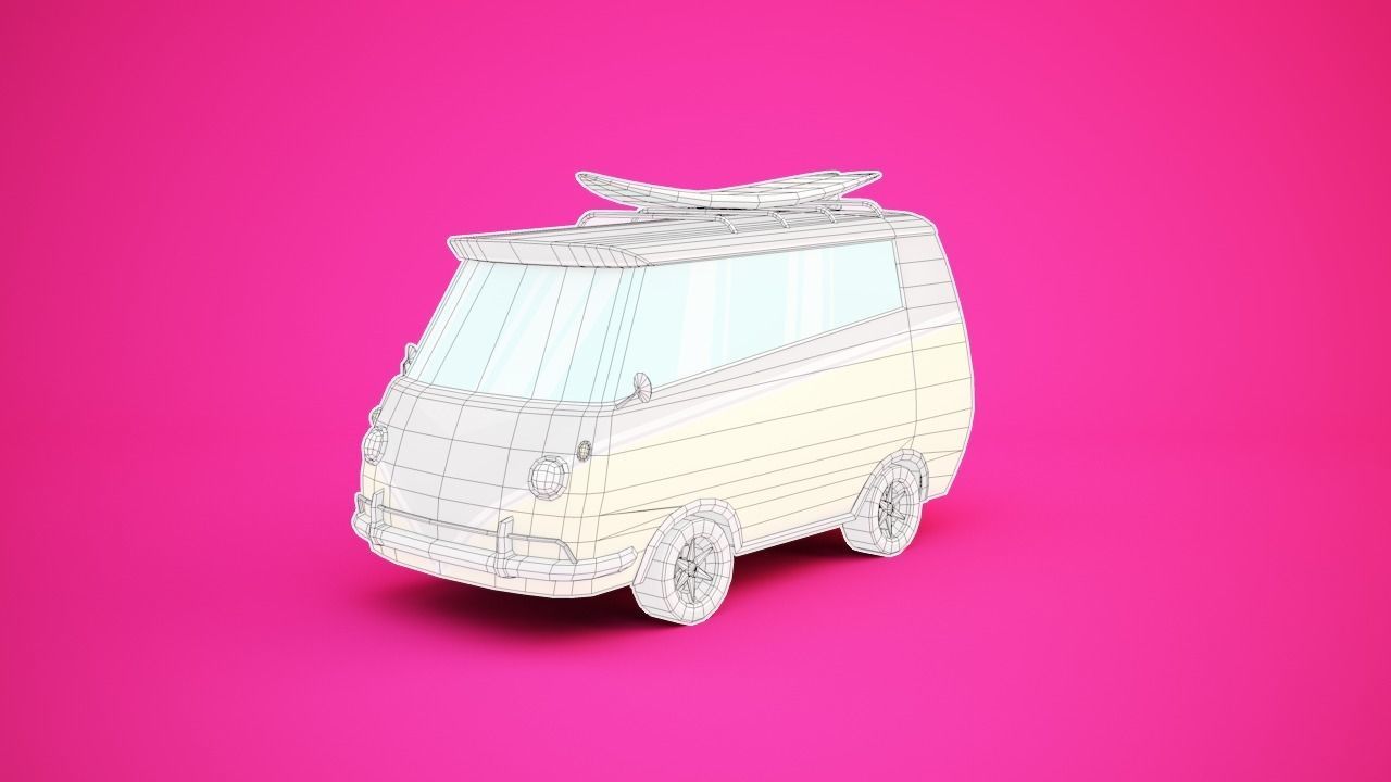 Surfer Van with Cartoon Style Option Low-poly 3D model_2